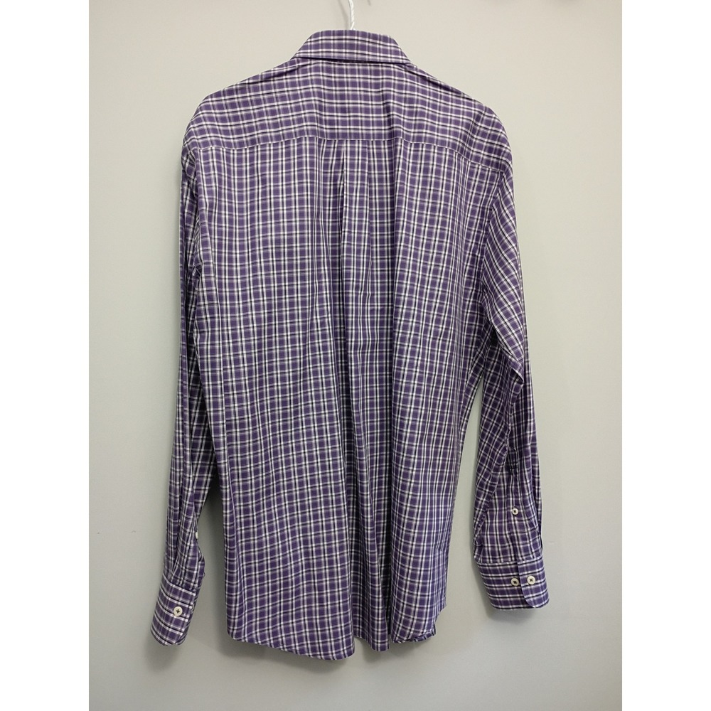 Peter Millar Mens Purple White Plaid Cotton Button Down Shirt Large MF16W37CBL - Picture 3 of 10